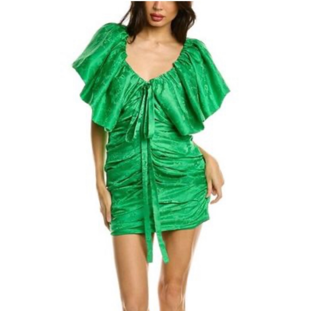 Ronny Kobo Ruffled Jacquard Mindy Dress In Poison Green